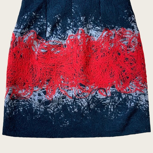 Vintage Ladies’ Wool Designer Red/Black “Spun Yarn” Short Sleeve Midi Dress 0/2 - Picture 10 of 16